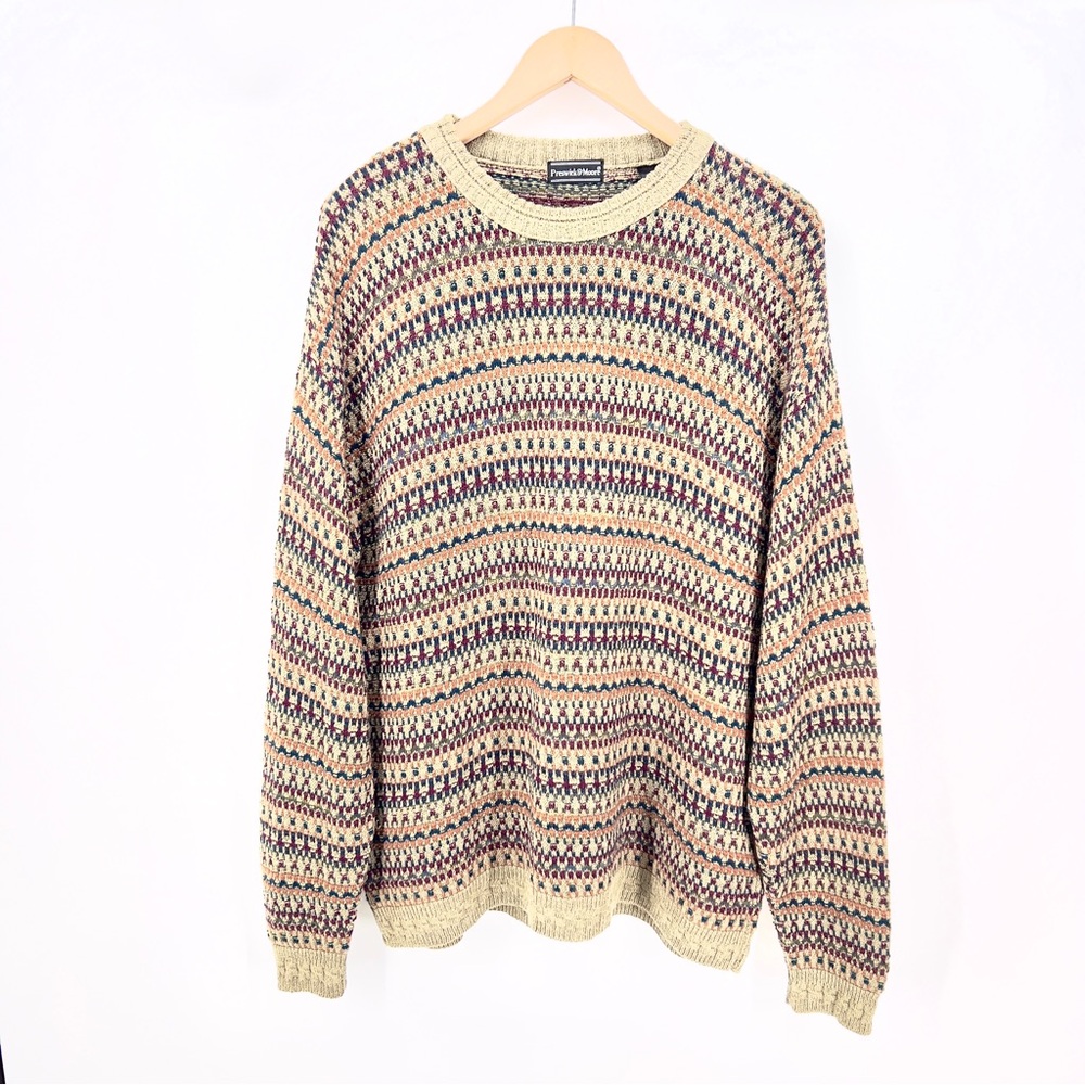 Vtg Preswick & Moore Textured 3D Knit Sweater L Grandpa Academia Neutral Wool